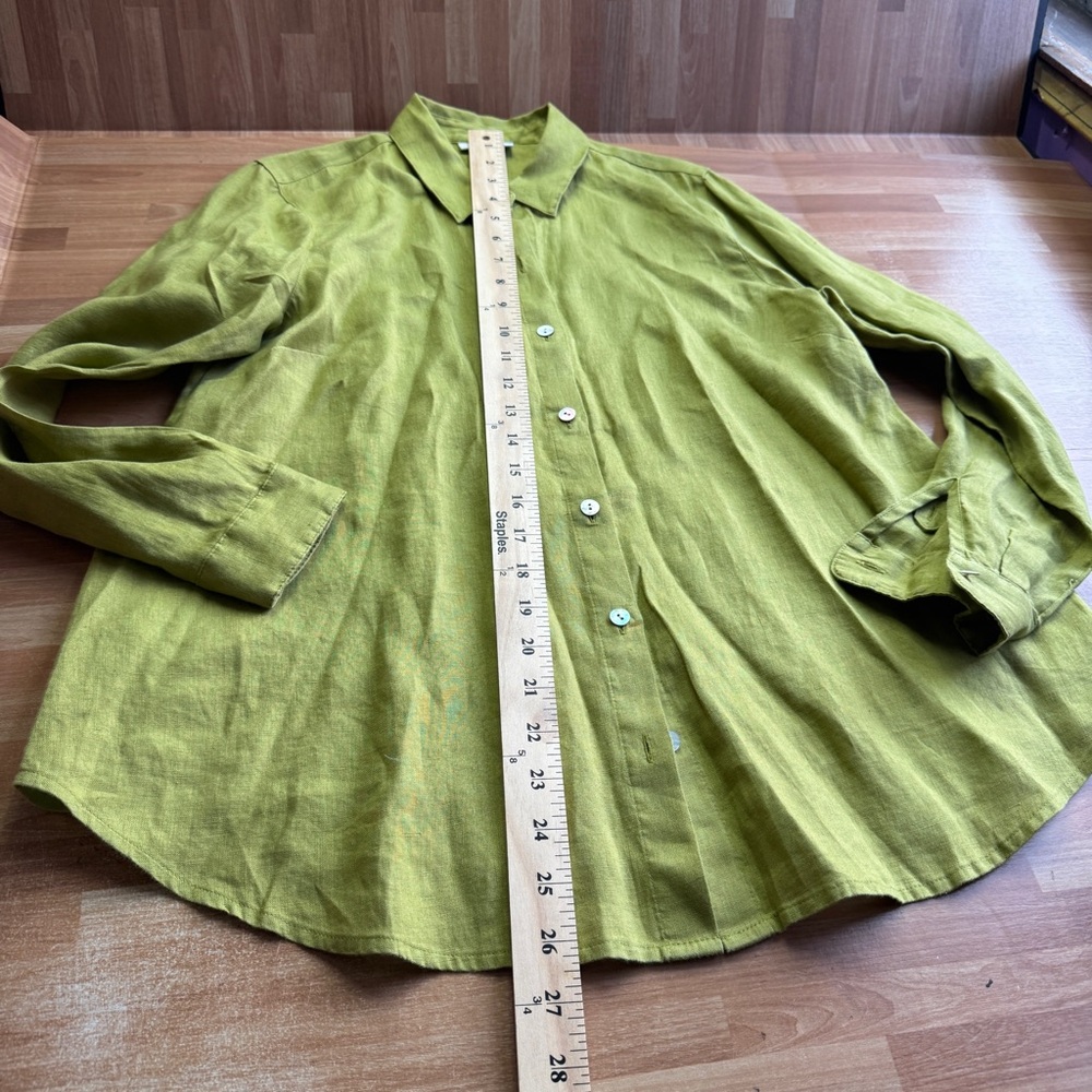 J. Jill "I love linen" button down shirt, olive color, size XS, linen - Picture 8 of 11